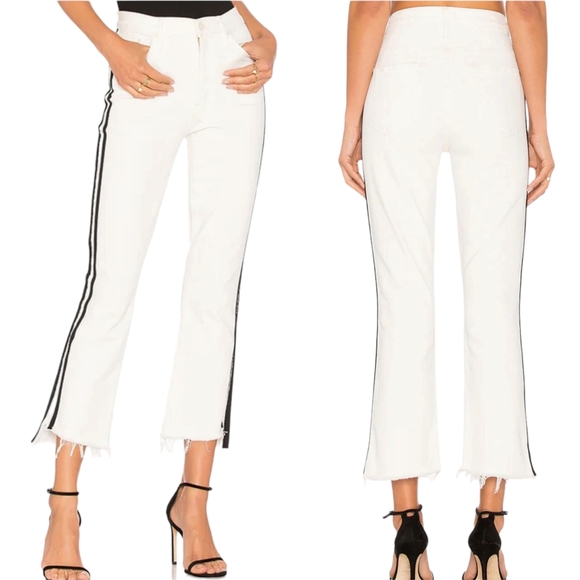 Mother Jeans The Insider Crop Step Fray in White with Black Stripes - Picture 2 of 16